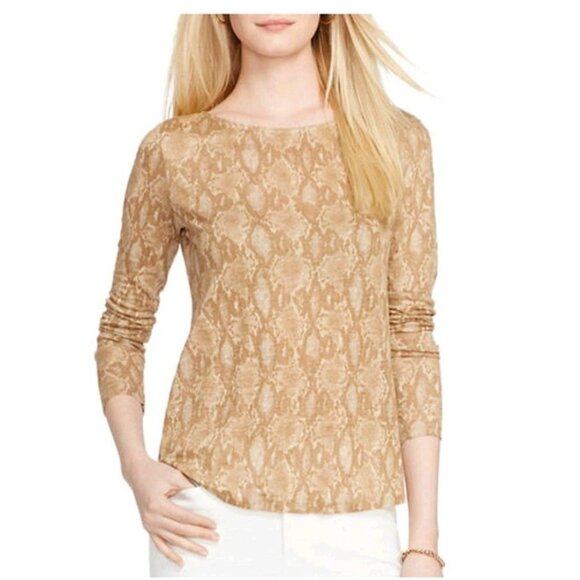 Lauren Ralph Lauren Tan Python Print Linen Knit Top 1X Snake Print - Picture 1 of 9